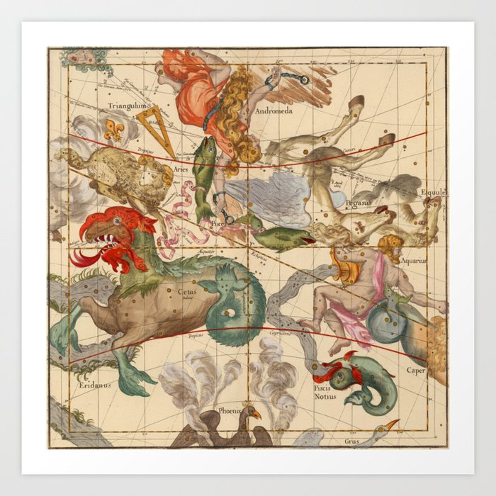 Star Atlas Vintage Constellation Map Ignace Gaston Pardies Art Print