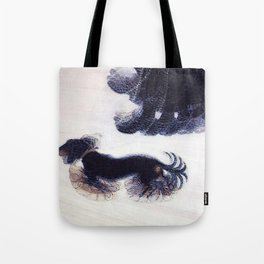 Woman Walking a Dog on a Leash Tote Bag