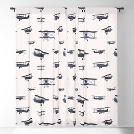 Navy retro airplanes on ivory - watercolor planes Blackout Curtain