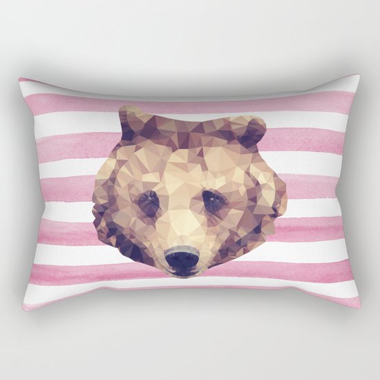 Abstract bear illustration Modern art Pink stripes Geometric animal Rectangular Pillow by ...