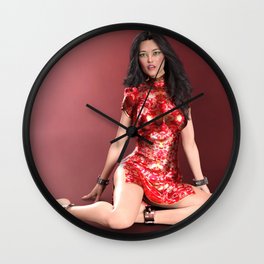 Monique Wall Clock | Submissive, Redandgold, Submissiveasian, Sexygirl, Portrait, Digital, Painting, Sexyasian, Erotic 