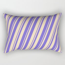 [ Thumbnail: Tan & Slate Blue Colored Striped Pattern Rectangular Pillow ]