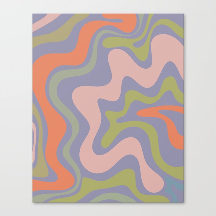 Retro Liquid Swirl Abstract Pattern in Lavender Blue, Celadon, Lime Green, Cantaloupe Orange, and Pale Pink Canvas Print