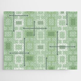 Retro 1950s Geometric Pattern Sage Green Jigsaw Puzzle