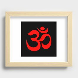 Red Aum / Om Reiki symbol on black background Recessed Framed Print
