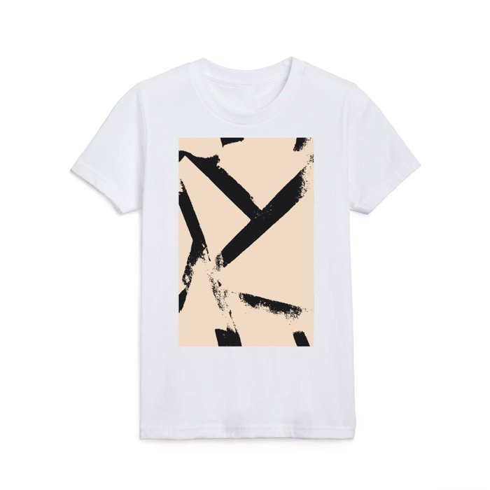 Bold Geometric Woodblock Print Nude Beige Charcoal Kids T Shirt