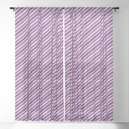 [ Thumbnail: Dark Slate Blue & Light Pink Colored Stripes/Lines Pattern Sheer Curtain ]