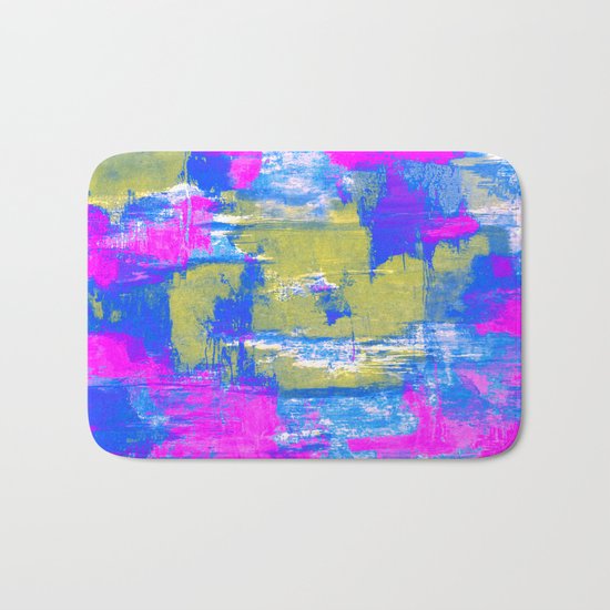 Just Relax - Abstract, pink, blue and yellow painting Bath Mat