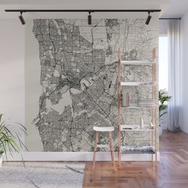 Perth - Australia - Black and White City Map Wall Mural