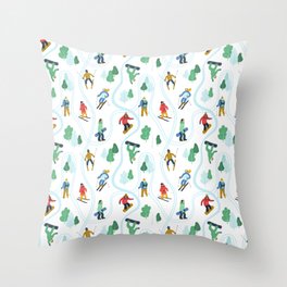 Skiers from Top View Throw Pillow
