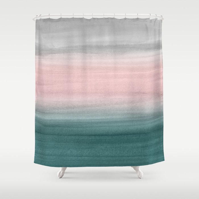Touching Teal Blush Gray Watercolor Abstract #1 #painting #decor #art #society6 Shower Curtain