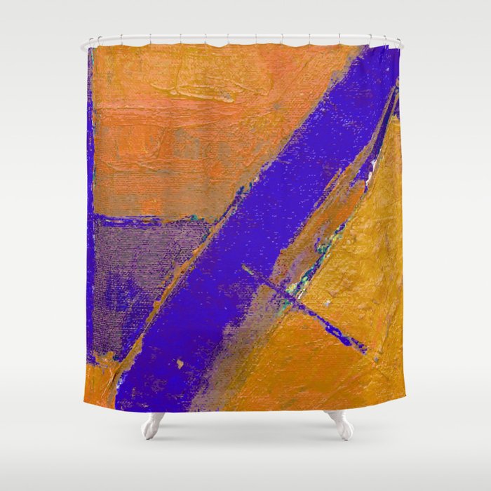Blue Yellow Abstract Contemporary Colorful Boho Art Shower Curtain