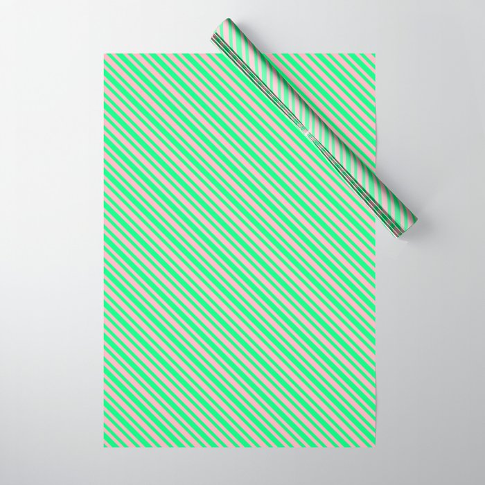 Green & Light Pink Colored Lined/Striped Pattern Wrapping Paper