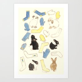 Gloves, socks, and bunnies Art Print