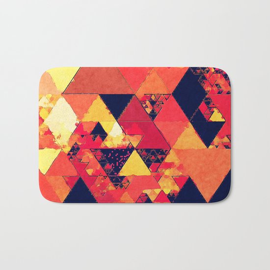 Pure fire- Red yellow black abstract Triangle pattern- Watercolor Illustration Bath Mat