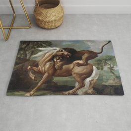 A Lion Attacking a Horse Area & Throw Rug