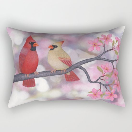 cardinals and crab apple blossoms Rectangular Pillow