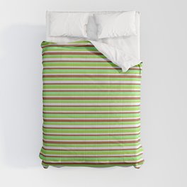 [ Thumbnail: Green, Lavender, Sienna & Light Green Colored Striped/Lined Pattern Comforter ]