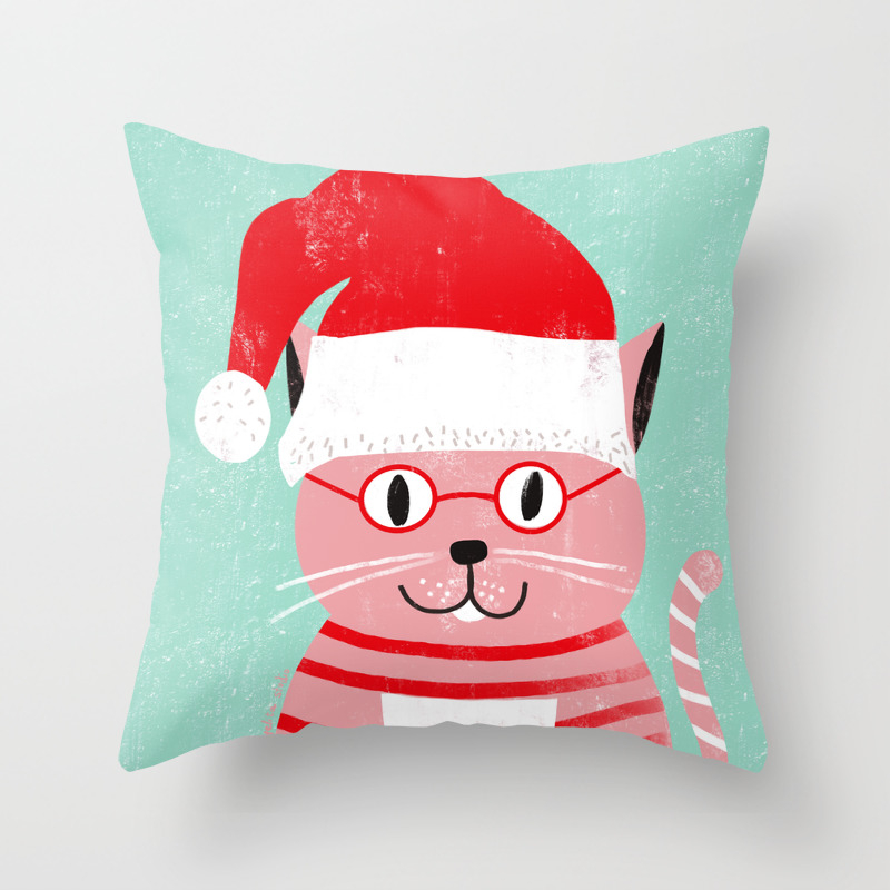 Christmas Cat Cushion Cover Throw Pillow Case 18"x18" pour canapé Home Office Decor 