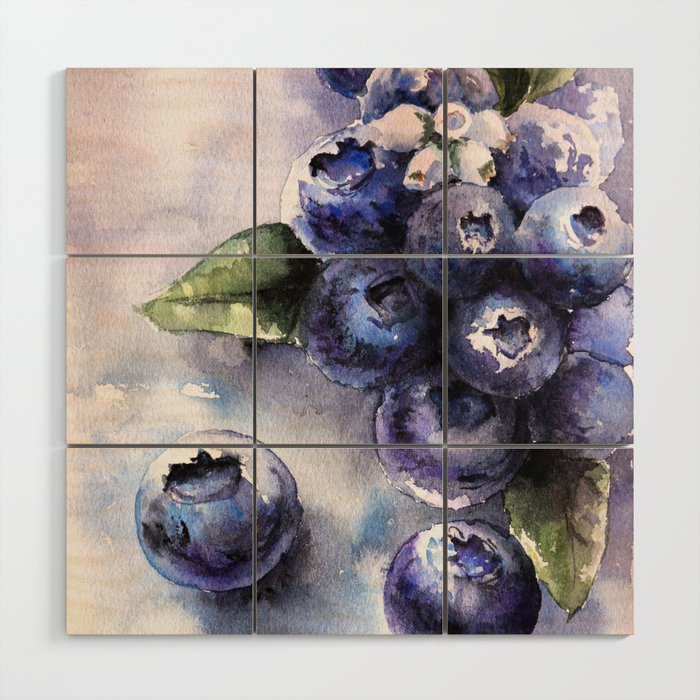Watercolor Blueberries - Food Art Wood Wall Art