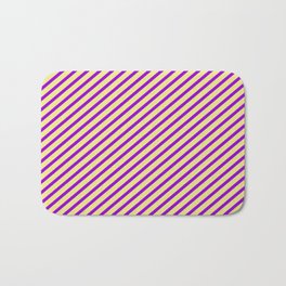 [ Thumbnail: Tan and Dark Violet Colored Striped/Lined Pattern Bath Mat ]