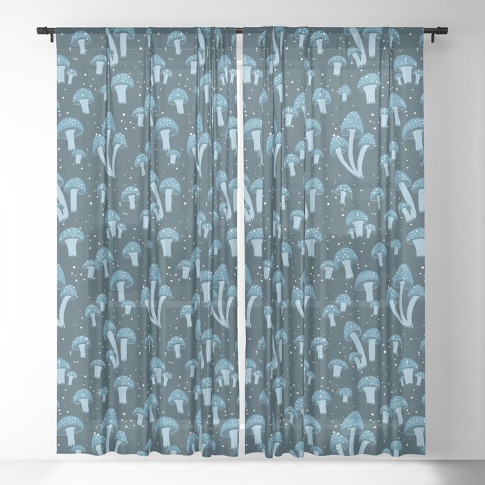 Magic Mushrooms in Deep Blue Sheer Curtain