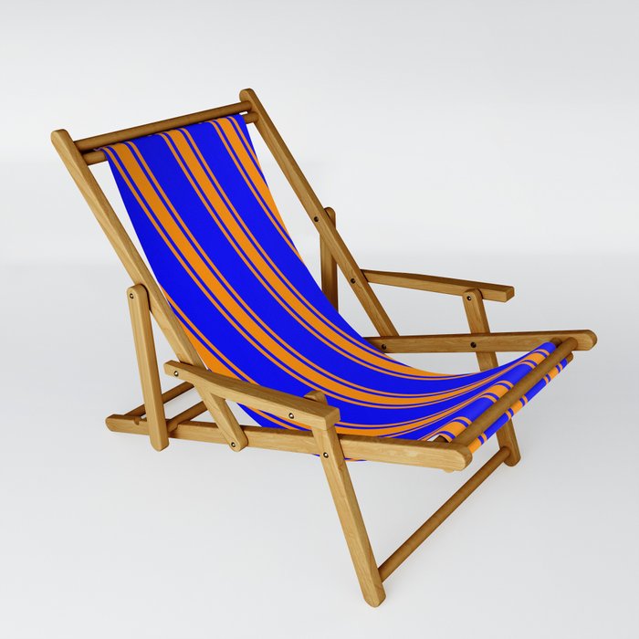 Blue and Dark Orange Colored Lined/Striped Pattern Sling Chair