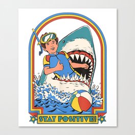 Stay Positive Shark Attack Vintage Retro Comedy Funny Canvas Print