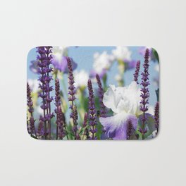 Summer Garden with Blue sky and lavender Bath Mat | Garden, Flower, Violett, Pattern, Blue, Photo, Home, Digital, Landscape, Homedecors 