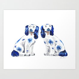 Pair of Staffordshire Dogs in Blue Art Print