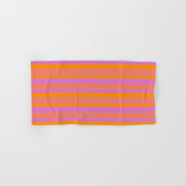 [ Thumbnail: Dark Orange and Orchid Colored Lines Pattern Hand & Bath Towel ]