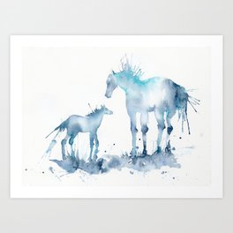 Watercolor Horse and Foal Mom and baby Art Print | Cutehorse, Painting, Mother, Abstract, Animal, Cutefoal, Farm, Watercolorhorse, Minimalism, Horse 