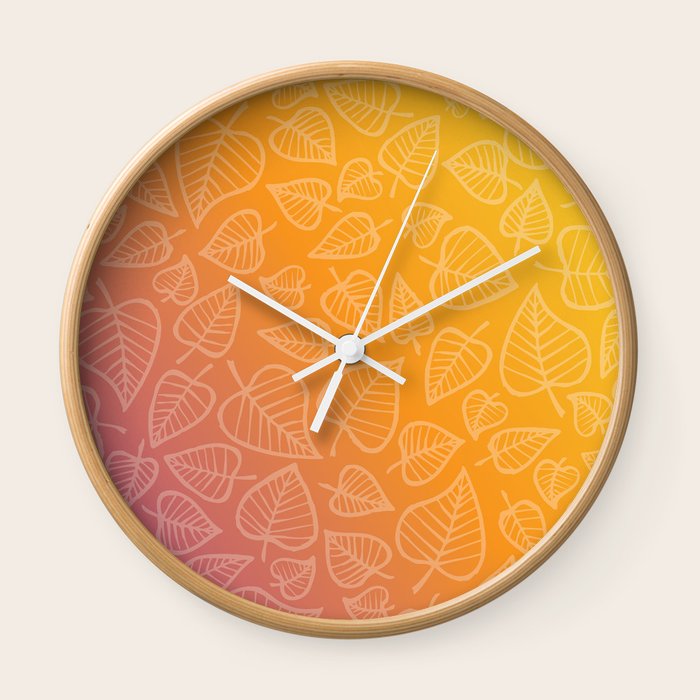 Leaf Pattern Warm Colors Wall Clock By Jenaranyi Society6