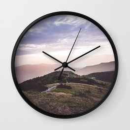 good morning mountains Wall Clock | Digital, Photo, Color, Other, Morning, Violet, Sky, Longexposure, Hdr, Dawn 