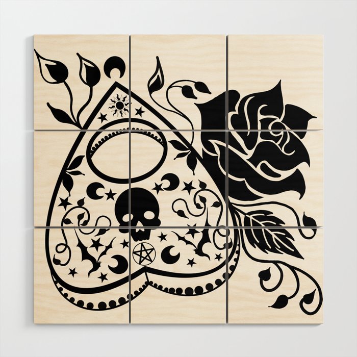 Mystical black Ouija planchette Wood Wall Art