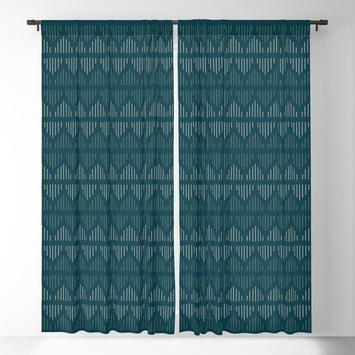 Minimalist Mudcloth 3 in Cream and Olive on Teal Blackout Curtain