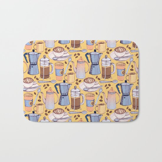 Coffee Love on Yellow Bath Mat