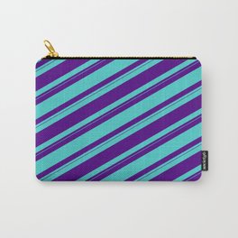 [ Thumbnail: Indigo & Turquoise Colored Striped/Lined Pattern Carry-All Pouch ]