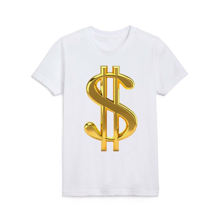 Gold Dollar Sign on White Kids T Shirt