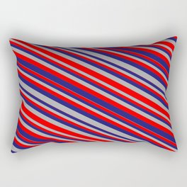 [ Thumbnail: Midnight Blue, Dark Grey & Red Colored Striped/Lined Pattern Rectangular Pillow ]