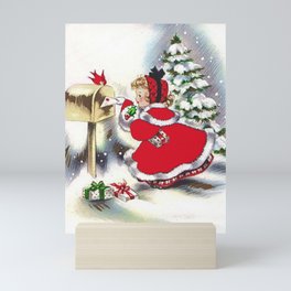 Vintage Christmas Girl With Christmas Cards Mini Art Print