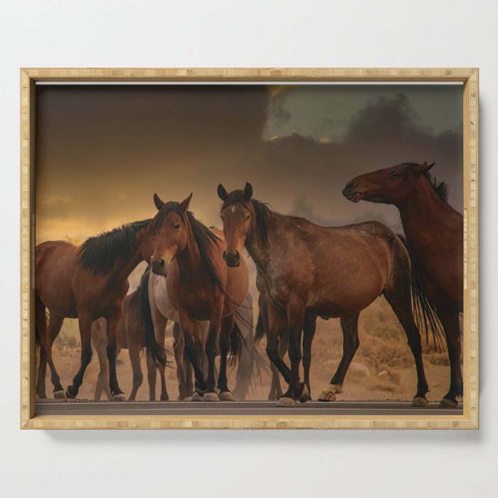 Wild Horses 0770 - Smoky Sunset Backdrop Serving Tray