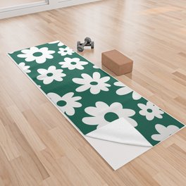 Daisy Flower Pattern (emerald green/white) Yoga Towel