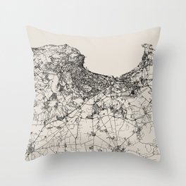 Algiers, Algeria Black&White Map Throw Pillow