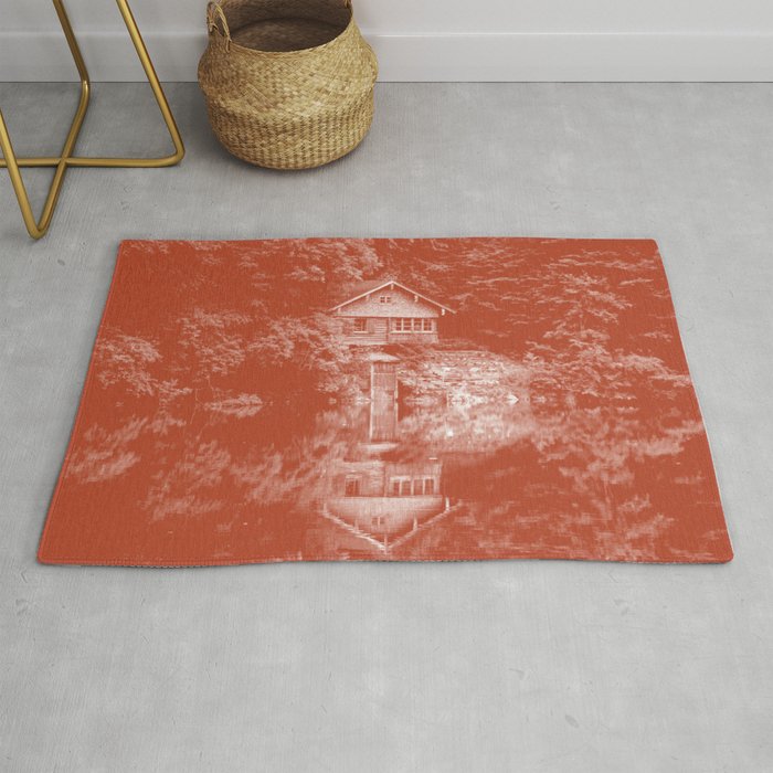 boathouse rust tone washed out effect aesthetic landscape art photography Rug