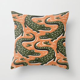 Alligator - Down In The Bayou - Orange Throw Pillow