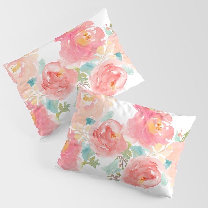 Watercolor Peonies Summer Bouquet Pillow Sham