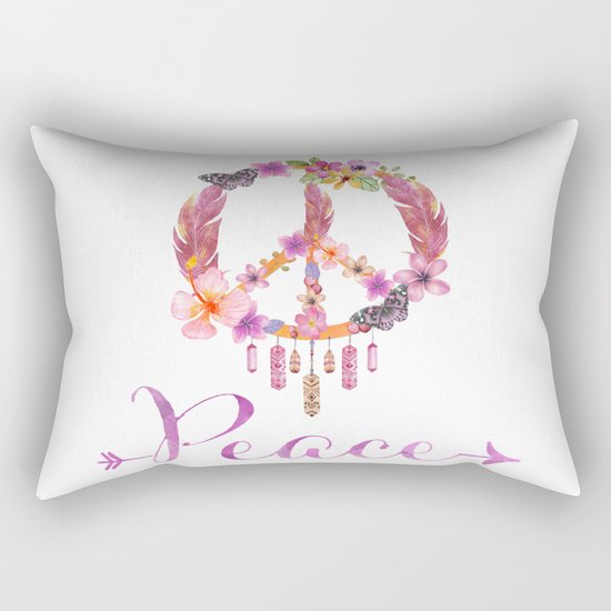 Peace Symbol Flower Power 70s Art Rectangular Pillow