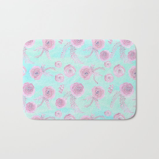 Peony Pattern Pink And Mint Bath Mat