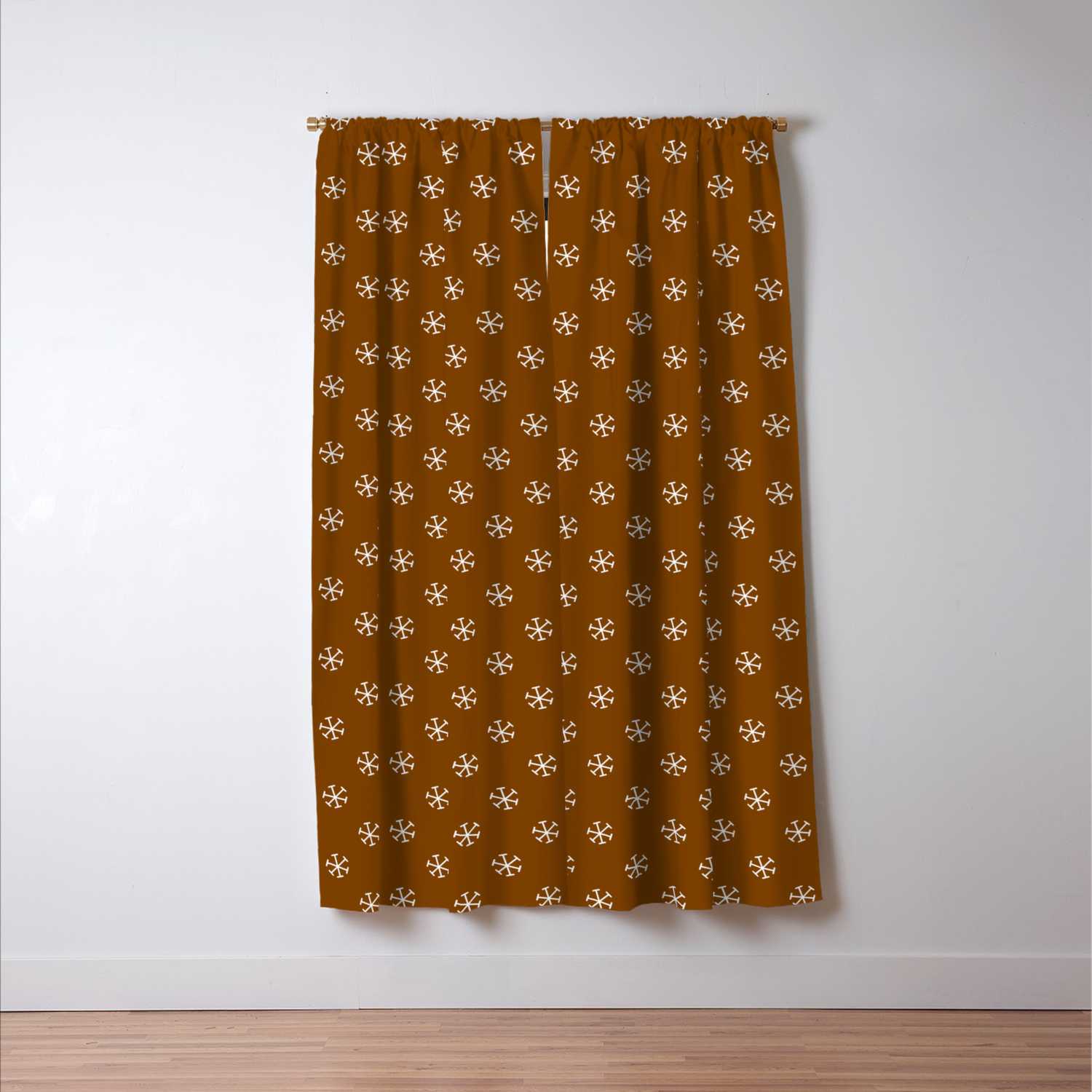 White On Chocolate Brown Snowflakes Blackout Curtain By